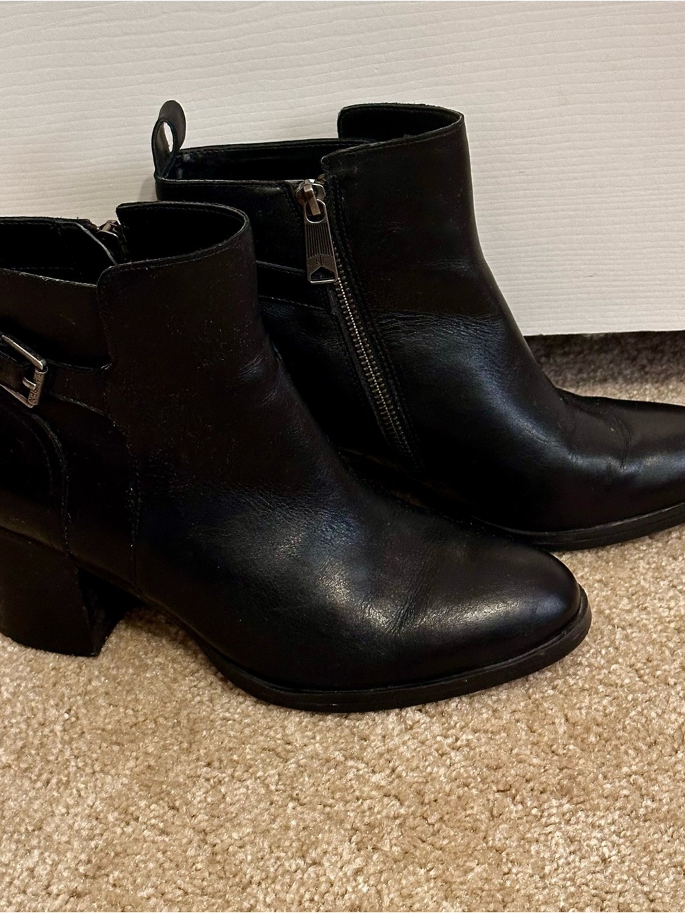 Women’s Black Leather Ankle Boots with Side Zip